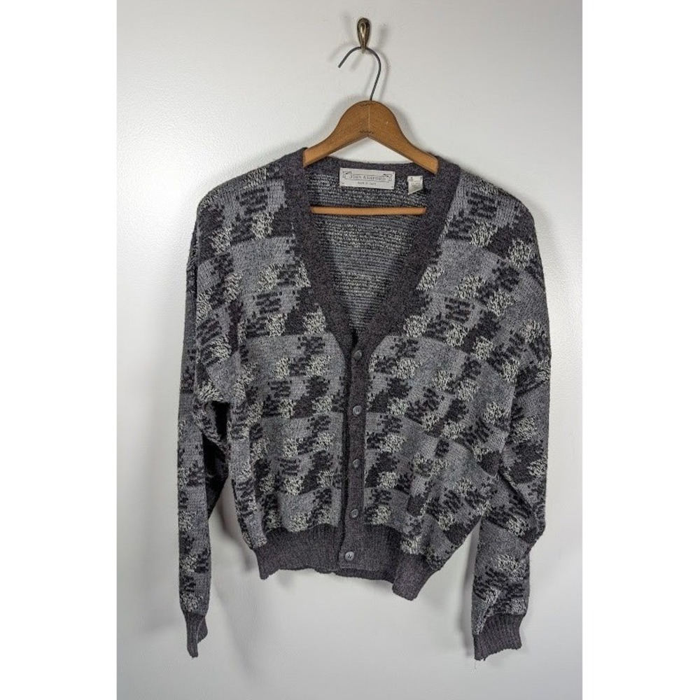 Vintage John Ashford Cardigan Sweater Mens Size Medium Wool Blend Grandpa Italy